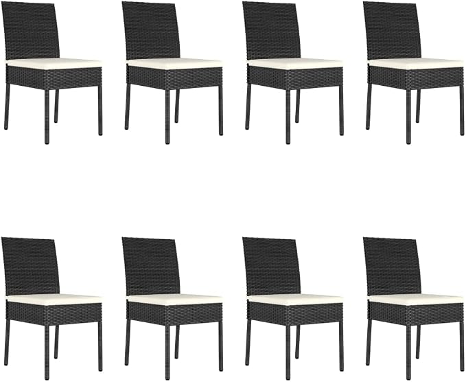 9 Piece Outdoor Patio Dining Set with Cushions, Black Poly Rattan Wicker Garden Table and 8 Chairs, Weather-Resistant Steel Frame for Lawn Backyard Porch Deck Entertaining