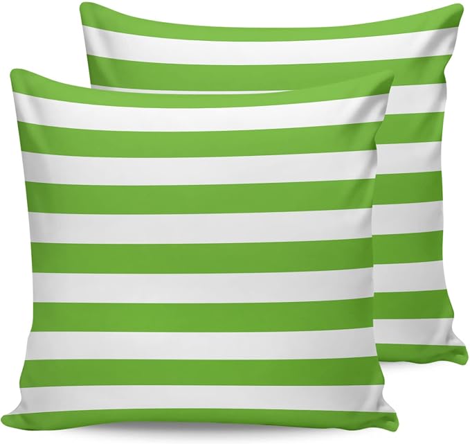 Outdoor Waterproof Pillow Covers for Patio Furniture Green and White Stripes Decorative Throw Pillow Cover Solid Striped Pillowcases Set of 2 Cushion Case for Sofa Couch Chair 26 x 26 in