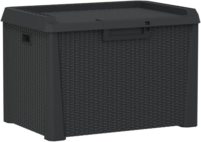 Garden Storage Box, 33 Gallon Deck Box with Rattan Look Finish, Durable Outdoor Storage Bin for Patio Furniture Cushions, Garden Tools, Anthracite