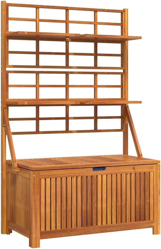 Outdoor Storage Box with Trellis, Solid Acacia Wood Garden Organizer for Patio, Backyard, and Deck, 39 x 39 x 63 Inches