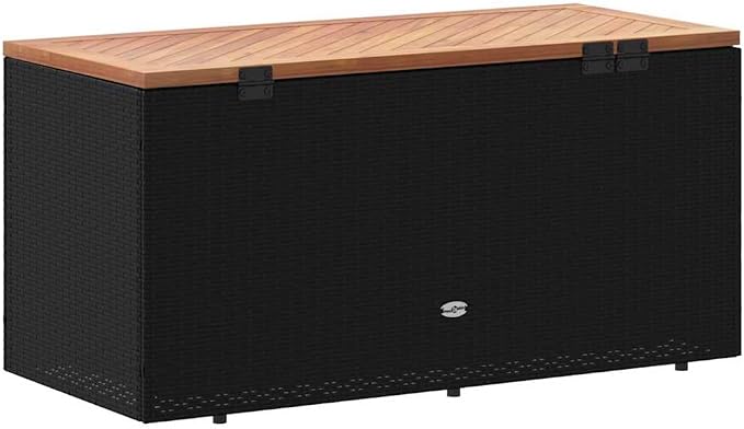 Black 43x19x21 inch Outdoor Storage Box All-Weather Poly Rattan Deck Container for Patio Cushions Garden Blankets, Lift-Top Porch Bench, Modern Backyard Furniture for Balcony Terrace