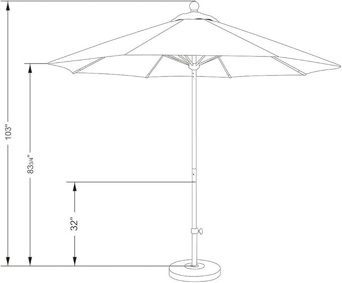 California Umbrella 9' Round Contract Grade Patio Umbrella, Push Open, White Finish, Gray/White Olefin