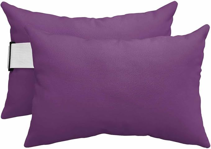 Dark Purple Outdoor Lumbar Pillows 12x20 Set of 2, Farmhouse Solid Purple Color Modern Art Waterproof Throw Pillow Covers with Insert, Decorative Support Pillows for Lounge, Chaise