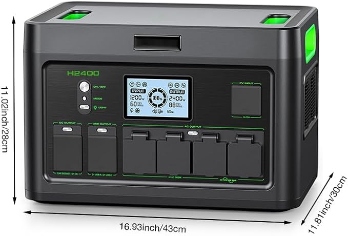 2400W Portable Power Station 1843.2Wh Outdoor Solar Generator with 4 AC Outlets, Fast Charging Emergency Power Backup Battery UPS for Home Outage RV/Van Road Trip Camping