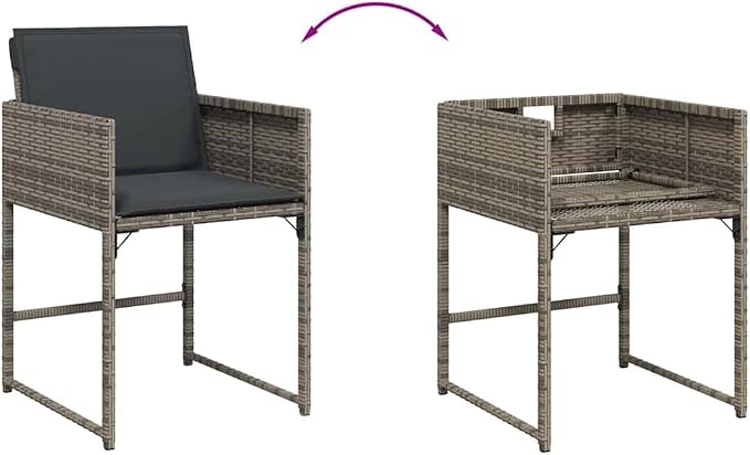 17 Piece Patio Dining Set with Cushions Gray Poly Rattan Outdoor Furniture for Garden Backyard Entertaining, Folding Chairs with Removable Washable Covers, Acacia Wood Table