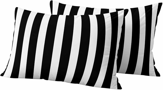 Outdoor Pillow Covers,Black White Geometric Stripe Decorative Throw Pillow Cover Waterproof Pillowcase Set of 2,Linen Cushion Case for Sofa Couch Bed 20x12 Inch,Modern Minimalist Line
