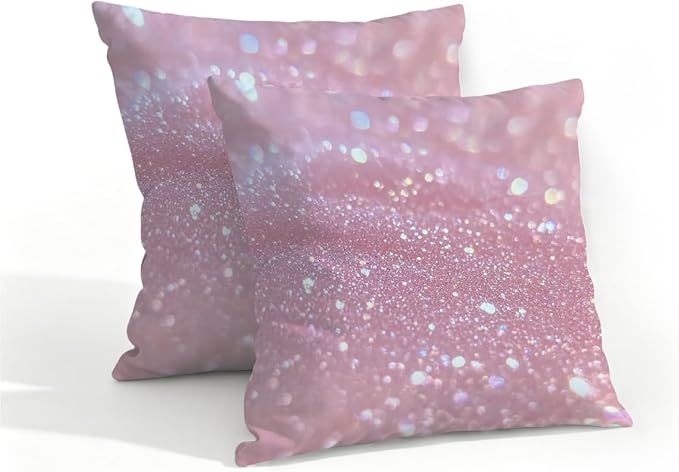 16x16 Inch Outdoor Pillow Covers Set of 2 Waterproof Throw Pillow Covers Decorative Couch Cushion Covers Pink Glitter Pattern Square Pillowcases Protectors for Patio Garden Sofa