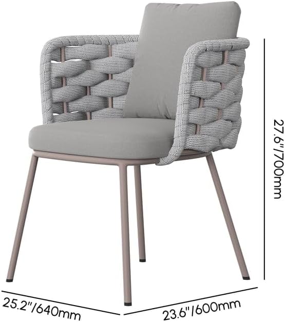 2-Piece Mid Century Modern Outdoor Patio Dining Chairs - Aluminum & Rope Woven Armchairs, Gray Cushions for Comfortable Outdoor Seating