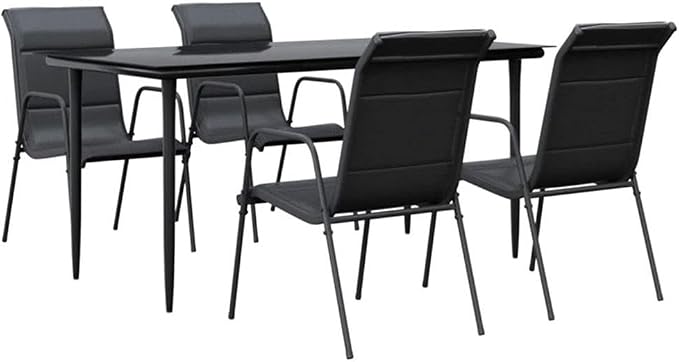 Afuera Living 5-Piece Steel Garden Dining Set, Black/Anthracite Finish, Powder-Coated Steel Frame, Tempered Glass Table, Modern Outdoor Furniture for Patio, Balcony, Terrace, Seats 5,
