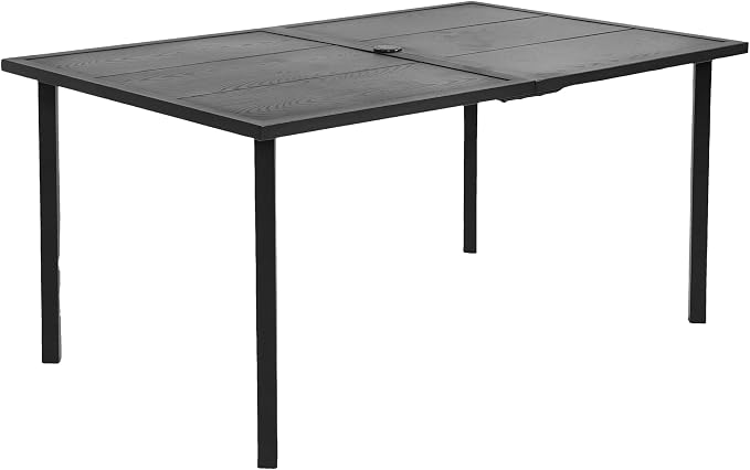 KEIKI Outdoor Dining Set, 7 Pieces Patio Furniture Set with Steel Tabletop and Swivel Chairs, Wicker Table and Chairs Set with Umbrella Hole for Backyard, Garden and Deck