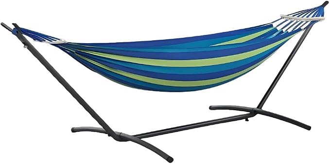 ANAGOO Double Hammock with Stand, 2 Person Hammock with Carrying Bag,Heavy Duty Portable,500 lb Capacity, Perfect for Both Indoors and Outdoors，Ocean Breeze