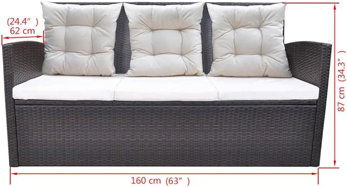 6-Piece Outdoor Dining Set, Brown PE Rattan Patio Furniture Set with Frosted Glass Top Table and Cushions, Large Rectangular Garden Conversation Set for 7 People, Steel Frame