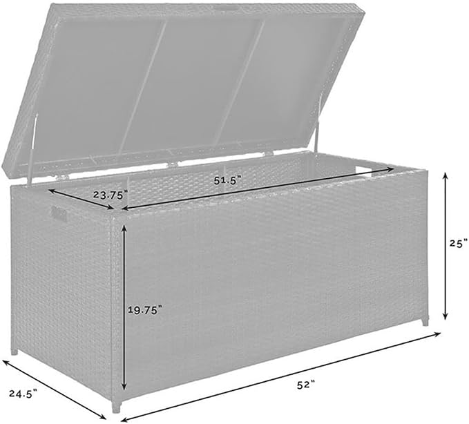 Pemberly Row Outdoor Storage Bin, 52 in x 25 in x 24.5 in, PE Wicker/Rattan and Steel, Brown Finish, UV-Resistant, Pneumatic Hinges, All-Weather Design, Ideal for Cushions and Garden Essentials