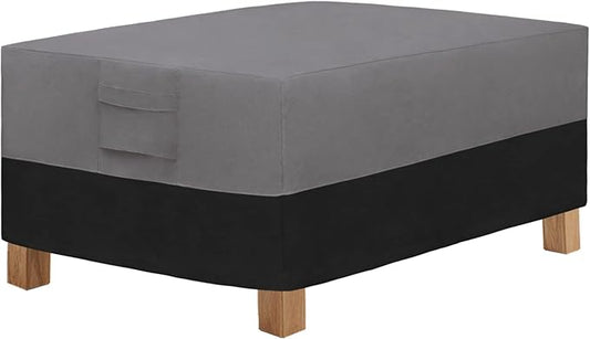 Easy-Going Patio Coffee Table Cover Small Outdoor Rectangular Table Cover, UV Resistant Waterproof Patio Furniture Ottoman Cover (48" Lx28 Wx16 H, Gray/Black)