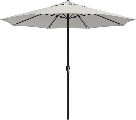 California Umbrella 8-Year Protection 9 Ft Outdoor Patio Umbrella, Solstice Fade-Resistant Fabric, Auto-Tilt, Heavy Duty Aluminum Frame, 8 Reinforced Ribs for Pool or Deck, Black Pole, White