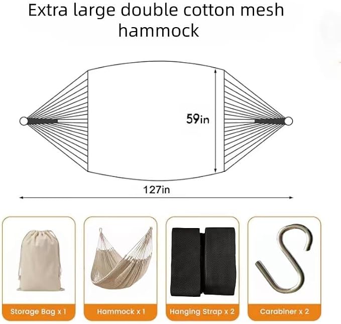 WjrnlfdHammock 79 * 59in550lbs 2Person Cotton Rope Outdoor Camping Hammock | 550lbs double hammock, handwoven cotton rope, breathable mesh, easy setup, perfect for backyard, camping & beach. 3 colors!