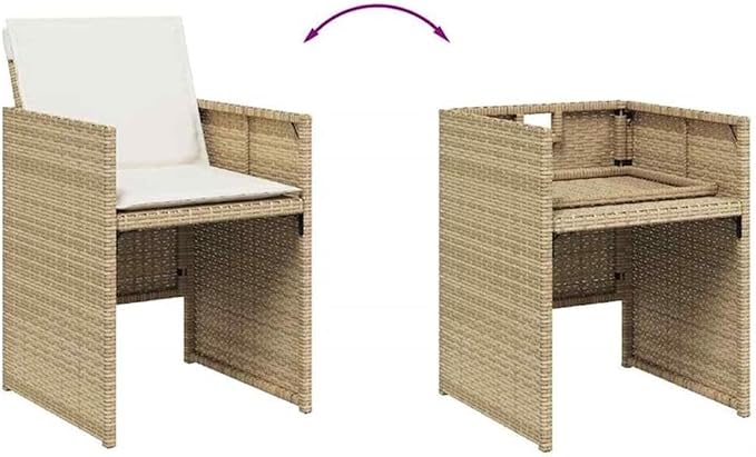 Afuera Living 9 Piece Patio Dining Set, Black and Beige Woven Design, Tempered Glass Table, Powder-Coated Finish, UV Resistant, Foldable Chairs with Washable Cushions, Outdoor Garden Furniture for 8