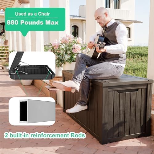 180 Gallon Deck Box, Waterproof Resin Rattan Outdoor Storage Box with Lockable Lid, Fade Resistant Patio Storage Box for Garden Tools, Pool Accessories, Outdoor Cushions, Black
