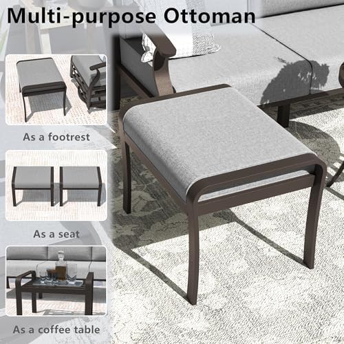 ALAULM Aluminum Patio Furniture Set with Coffee Table Rectangular, 5-seat Outdoor Sectional Furniture w/2 Swivel Chairs, Patio Conversation Set for Porch, Backyard, Poolside-Grey