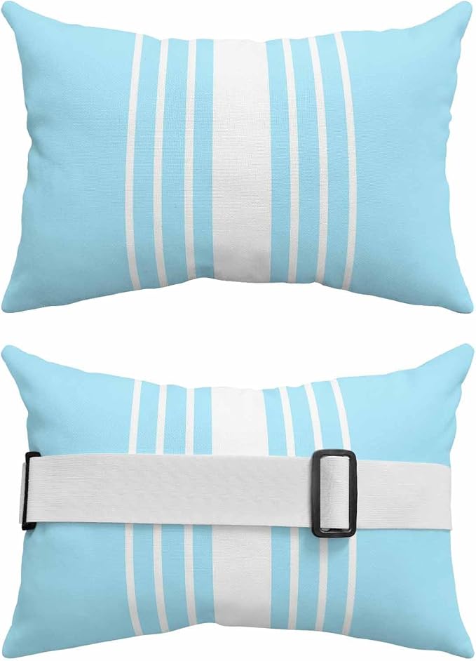 Pack of 2 Outdoor Lumbar Pillow Covers 12x20 Inch, Aqua White Stripe Waterproof Throw Pillow Covers Set, Modern Rustic Vertical Striped Indoor&Outdoor Decorative Cushion Cases for Patio Porch Beach