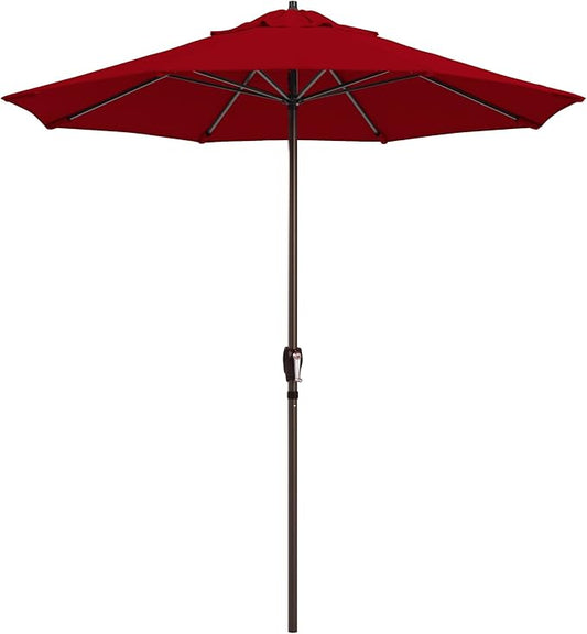 California Umbrella 12-Year Protection 7.5-Ft Outdoor Patio Umbrella, Sunbrella Fade-Resistant Fabric, Auto-Tilt, Heavy Duty Aluminum Frame, 8 Reinforced Ribs for Pool or Deck, Bronze Pole, Jockey Red