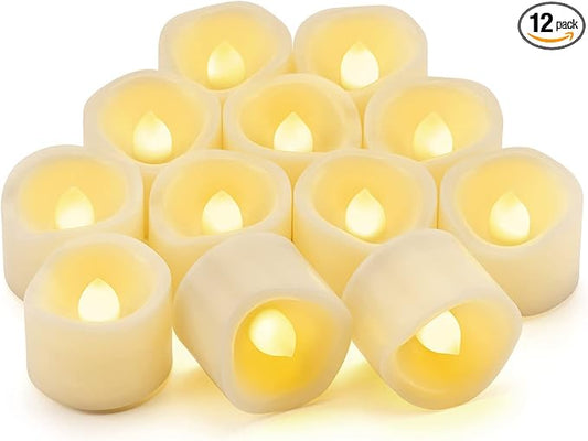 CANDLE IDEA 12 PCS Flameless Timer Tea Lights Candles, 6 Hours On and 18 Hours Off Per Cycle, Battery Operated Flickering LED Tealight Votive with Timer for Outdoor Halloween Pumpkin Decorations