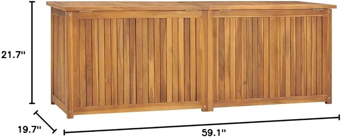 Garden Storage Box, Outdoor Crate for Patio Furniture, Pool Accessories, Yard Tools, Moisture-Proof and UV-Resistant, 59.1x19.7x21.7 in Solid Teak Wood