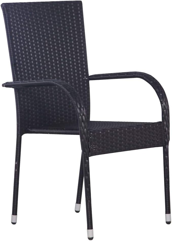 5 Piece Patio Dining Set Black Poly Rattan Outdoor Furniture Table and 4 Chairs with Tempered Glass Top for Garden Backyard Deck Entertaining