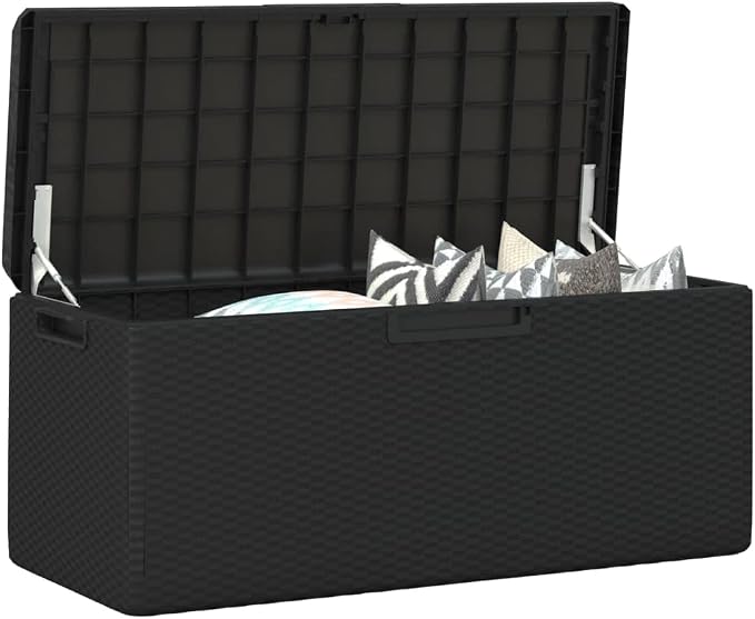 Patio Storage Box with Seat Cushion, 92.5 Gallon Outdoor Deck Box for Garden Tools and Patio Furniture Cushions, Large Anthracite Rectangular Storage Bin with Gas Lift, Polypropylene
