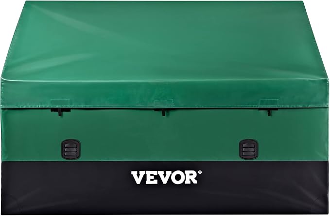 VEVOR Outdoor Storage Box, 150 Gallon Waterproof PE Tarpaulin Deck Box w/Galvanized Frame, All-Weather Protection & Portable, for Camping, Garden, Poolside, and Yard, Black & Green