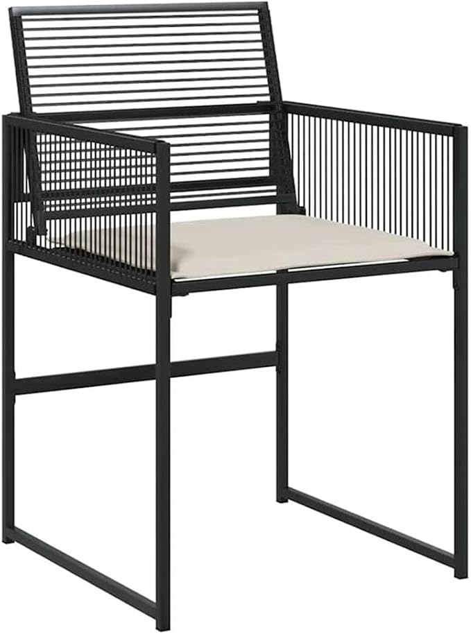Afuera Living 7-Piece Patio Dining Set, Poly Rattan and Powder-Coated Steel, Black and Cream Finish, UV-Resistant Cushions, Tempered Glass Tabletop, Outdoor Use, Garden, Patio, Terrace Seating for 6