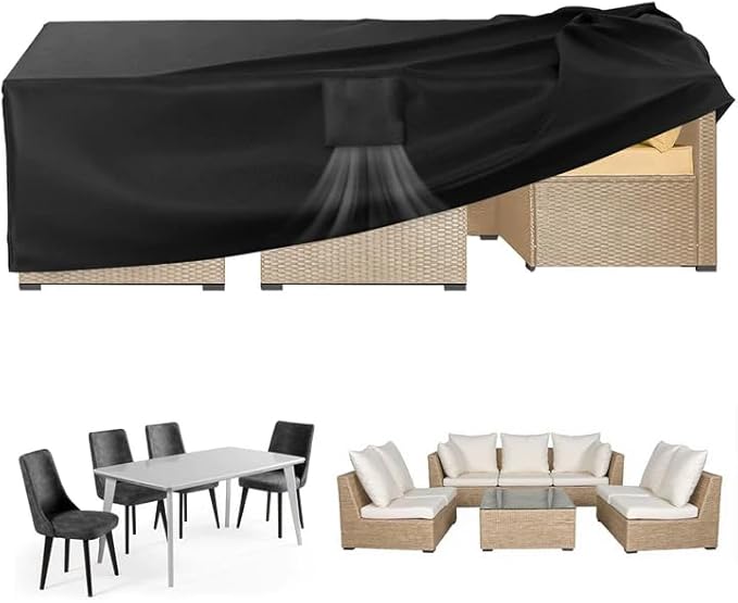Patio Furniture Set Cover, 111"L X 74"W X 28"H, 600D Outdoor Furniture Covers Waterproof, Rectangular Heavy Duty Patio Table and Chair Set Cover, Outdoor Sectional Sofa Couch Set Cover, Black