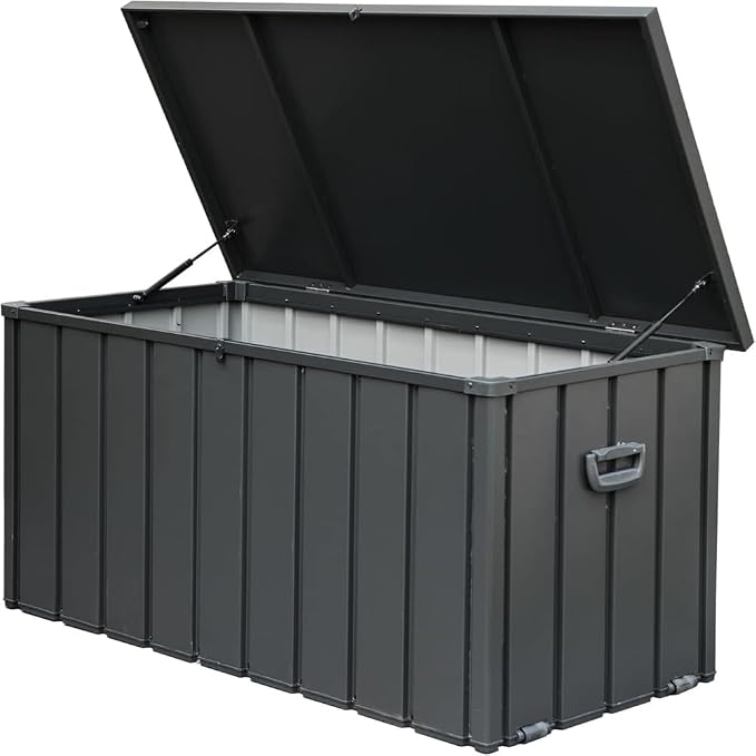 Large 120-Gallon Waterproof Outdoor Storage Box for Patio, Deck, or Poolside – Durable Weather-Resistant Design with Lockable Lid (120 Gallon (Dark Gray))