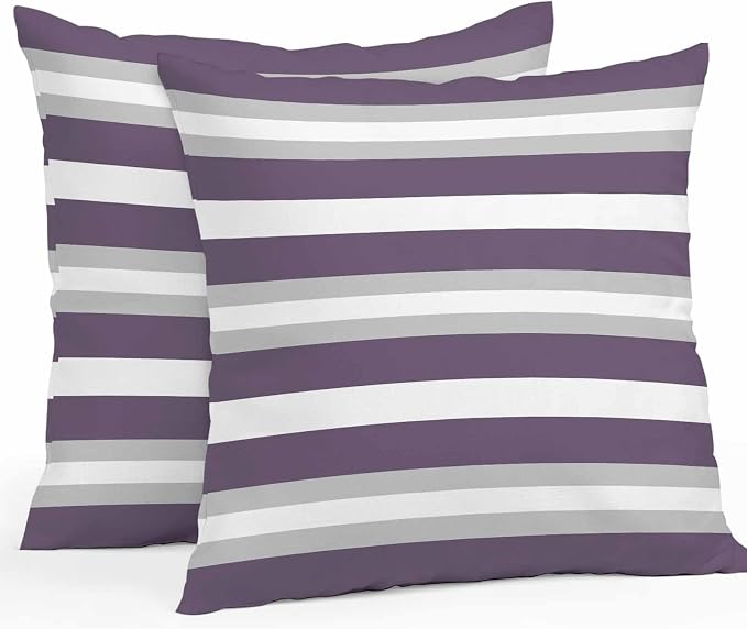 Throw Pillow Covers 20x20 Inch Set of 2, Purple Grey Stripe Waterproof Outdoor Pillow Covers, Minimalist Farmhouse Striped Decorative Cushion Pillowcases for Couch, Sofa, Bed, Garden, Patio