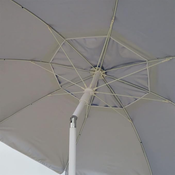 7 ft Beach Umbrella with Sand Anchor & Tilt, UV 50+ Protection Outdoor Sunshade Umbrella with Carry Bag,Blue Polyester Fabric with Silver Coating, Blue