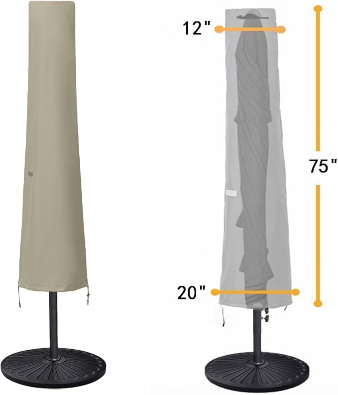 Umbrella Covers for 10ft to 11ft Patio Umbrellas, Fade Resistant, Fade Resistant, Waterproof and Durable Market Parasol Ourdoor Umbrella Covers with Zipper and Rod Desert Khaki