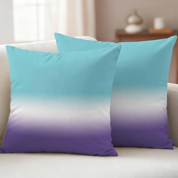Gradient Blue Outdoor Waterproof Throw Pillow Covers Set of 2, 18"x18", Teal to Purple Decorative Pillow Covers Outside Cushion Case for Patio Porch Garden