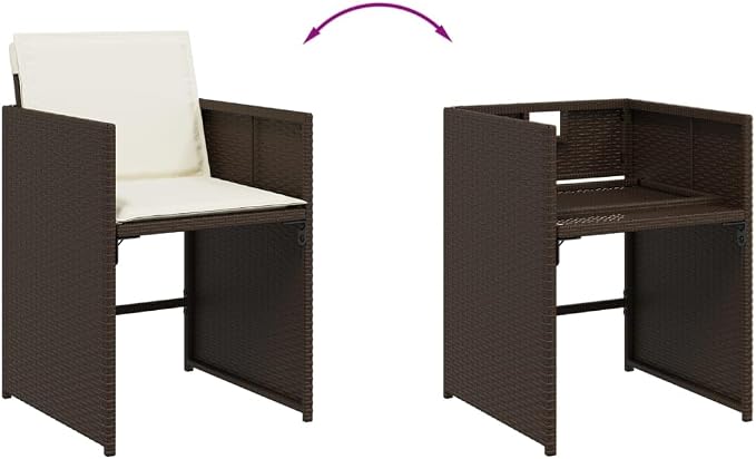 9-Piece Patio Dining Set with Cushions Brown Poly Rattan Outdoor Furniture Set for Backyard Balcony Porch Includes Tempered Glass Table & Foldable Chairs