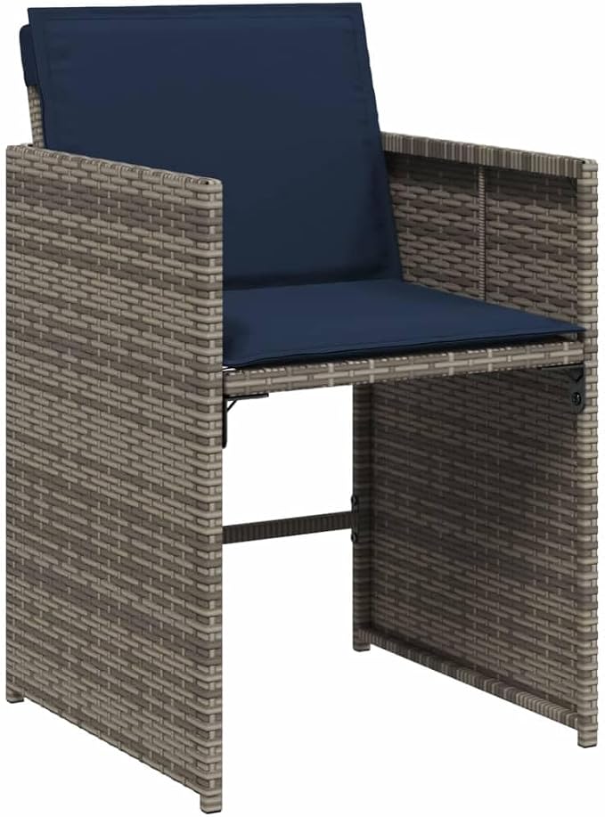 7 Piece Garden Dining Set with Cushions Grey Poly Rattan Outdoor Patio Furniture Table and 6 Chairs with Foldable Design Tempered Glass Top UV Resistant for Backyard