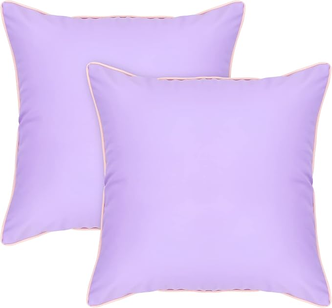 Pack of 2 Waterproof Silicone Leather Pillow Covers 16x16 Inches Fade-Resistant Durability Decorative Covers for Outdoor Garden Cushions Sunbrella Benches Patio Sofas Tents, Purple