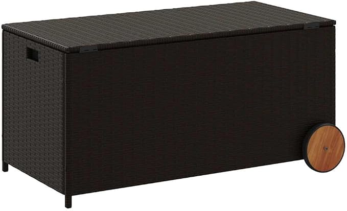 50-Gallon PE Rattan Deck Box Brown Modern Outdoor Storage Chest 21.7 x 42.1 x 20.9 in Patio Container for Cushions Tools on Balcony Garden Terrace