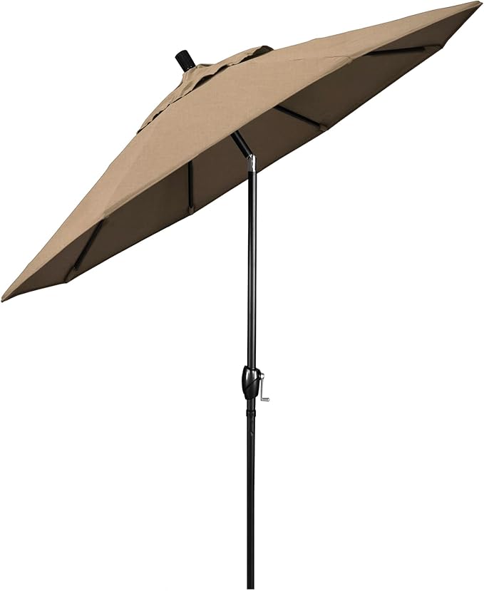 California Umbrella GSPT908302-5476 9' Round Aluminum Market, Crank Lift, Push Button Tilt, Black Pole, Sunbrella Heather Beige Patio Umbrella, 9-Feet