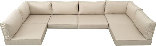 Valita Outdoor Furniture Replacement Cushions, Fits 6-seat Sectional Rattan Conversation Set, 14-Piece Patio Water-Resistant Replacement Sofa Cushions, Liner&Cover (Khaki)