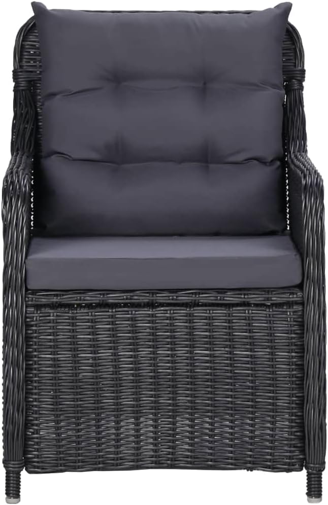 7 Piece Patio Dining Set Black Outdoor Dining Table with 6 Chairs PE Rattan Steel Frame Weatherproof Glass Top for Garden Backyard Lawn Deck Entertaining