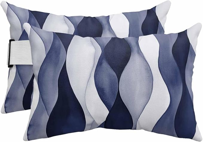 Outdoor Pillow for Chaise Lounge Chair Blue Gradient Ripples Outdoor Pillows Waterproof with Adjustable Strap Headrest Lumbar Pillows for Garden Patio Furniture 2 Pack 12" x 20"