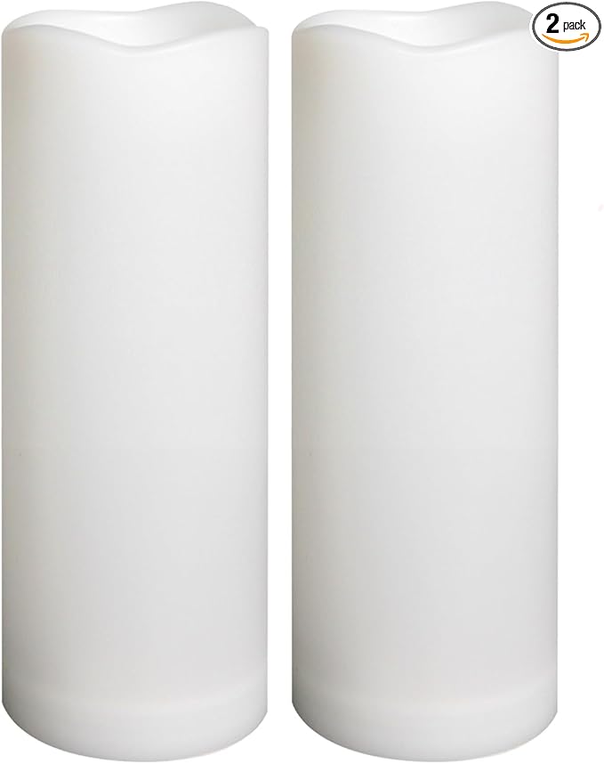 Waterproof Outdoor Battery Operated Flameless Candles with Auto Timer Flickering Plastic Resin Electric LED Pillar Lights for Lantern Patio Garden Wedding Party Decorations 3x8 Inches 2 Pack White