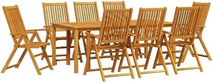 Afuera Living Contemporary Solid Acacia Wood Garden Dining Set, Foldable Design, Brown Finish, Seats 8, Durable Outdoor Patio Furniture, Modern Style for Backyard or Garden Dining
