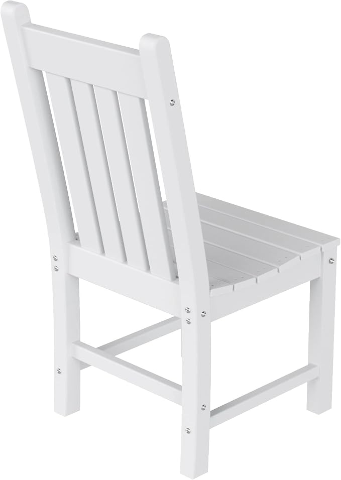 WO Home Furniture Adirondack Patio Dining Chair Table Bench Set of 6 PCS Rectangle Dinner Table Dining Armless Chairs (White)
