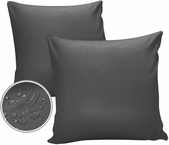 Outdoor Waterproof Throw Pillow Covers Set of 2 Dark Grey Pattern Pillowcases 20x20 Inches Pure Colour Patio Decorative Pillows Cushion Case Patio Pillows for Couch Bed Chair Garden