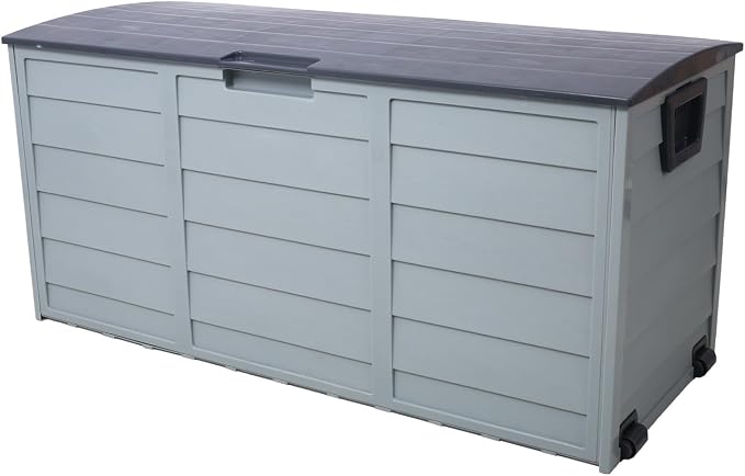 ZeHuoGe 75 Gallon Outdoor w/Wheel Resin Deck Box, Organization and Storage for Patio Furniture Outdoor Cushions, Throw Pillows, Garden Tools, Gray